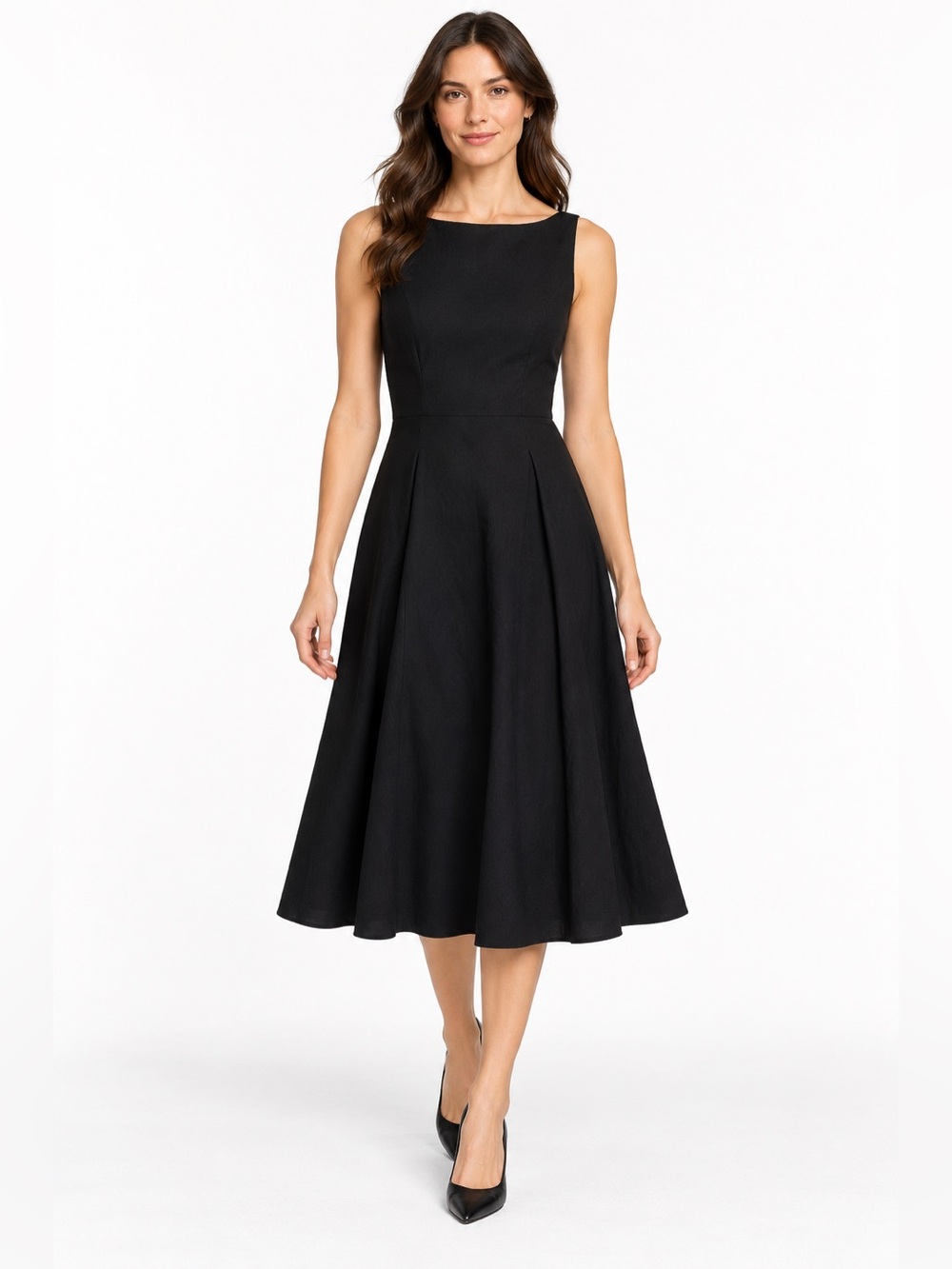 Banana Republic Factory Black Wool Sleeveless Fit & Flare Midi Dress. Size 2